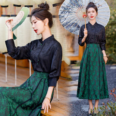 National Style Horse Face Skirt Two-piece Jacquard Shirt Elastic - view 2