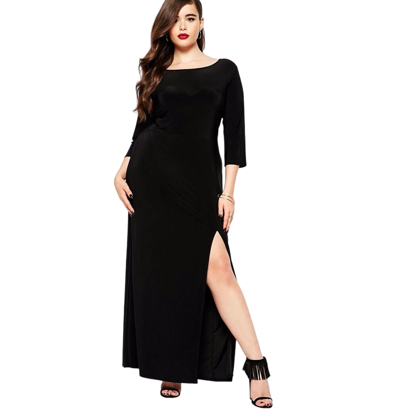 Split Plus Size Slim-Fit Dress - Black / 3XL - Long