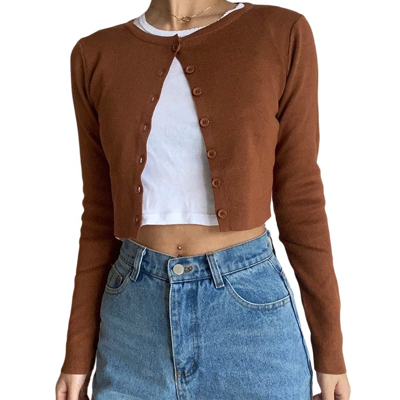 Knitted Stretch Cardigan Crop Top - Curry Color / S - crop