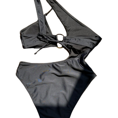 One-Shoulder One-Piece Black Swimsuit - Swimwear