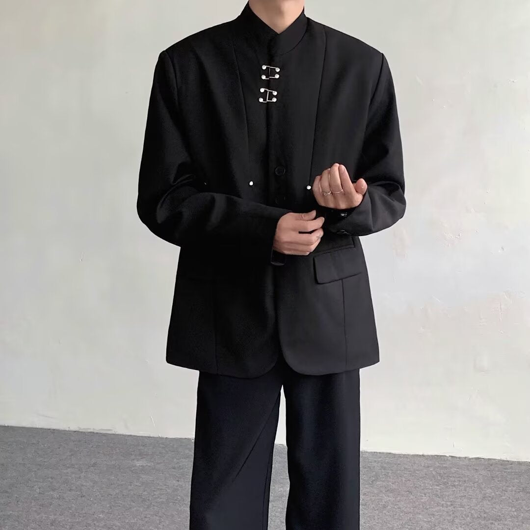 Chinese Shoulder Pad Suit Jacket Niche Design Sense Vertical Snap | Urban Wear Outsiders