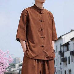 Chinese-style Cool Double-breasted Shirt With Three-quarter Tang - view 4