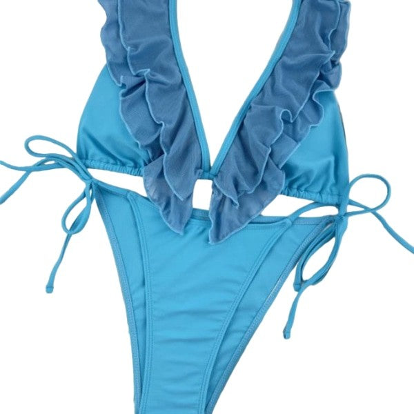 Solid Color Bikini Swimsuit - Lake Blue / S