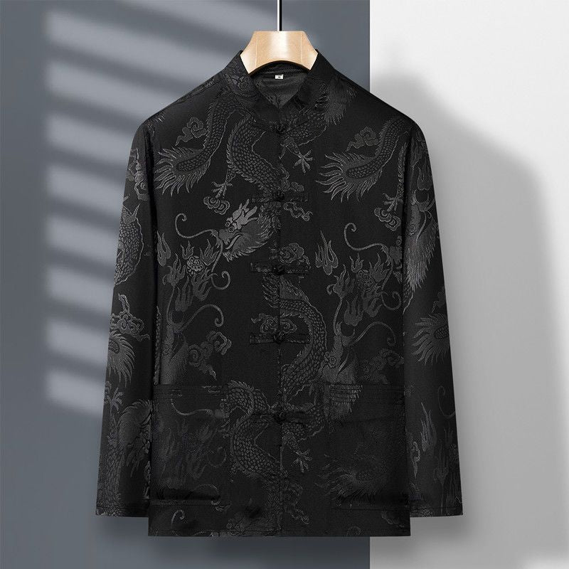 Spring And Summer Middle-aged And Elderly Tang Dress Long-sleeved Silk - view 5
