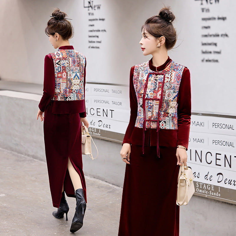 Chinese Style Dress Autumn Elegant Embroidered Three-piece Suit - view 2