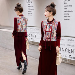 Chinese Style Dress Autumn Elegant Embroidered Three-piece Suit - view 2