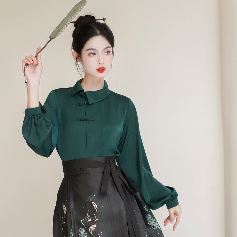 Chinese Ming Han Clothing Suit Spring Stand Collar Two-way Shirt - view 6