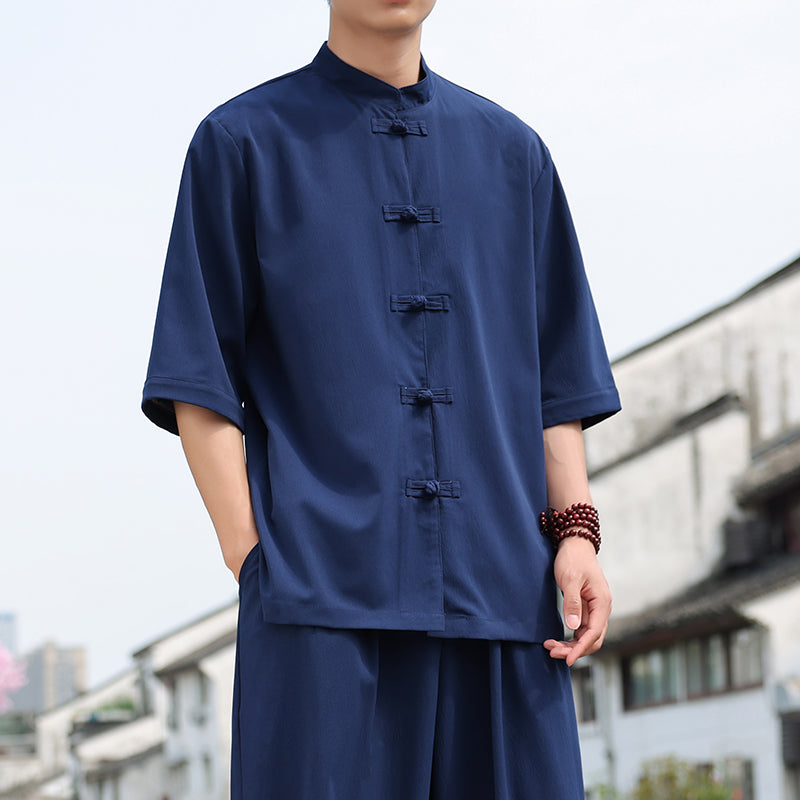 Chinese-style Cool Double-breasted Shirt With Three-quarter Tang - view 9
