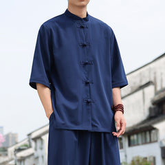 Chinese-style Cool Double-breasted Shirt With Three-quarter Tang - view 9