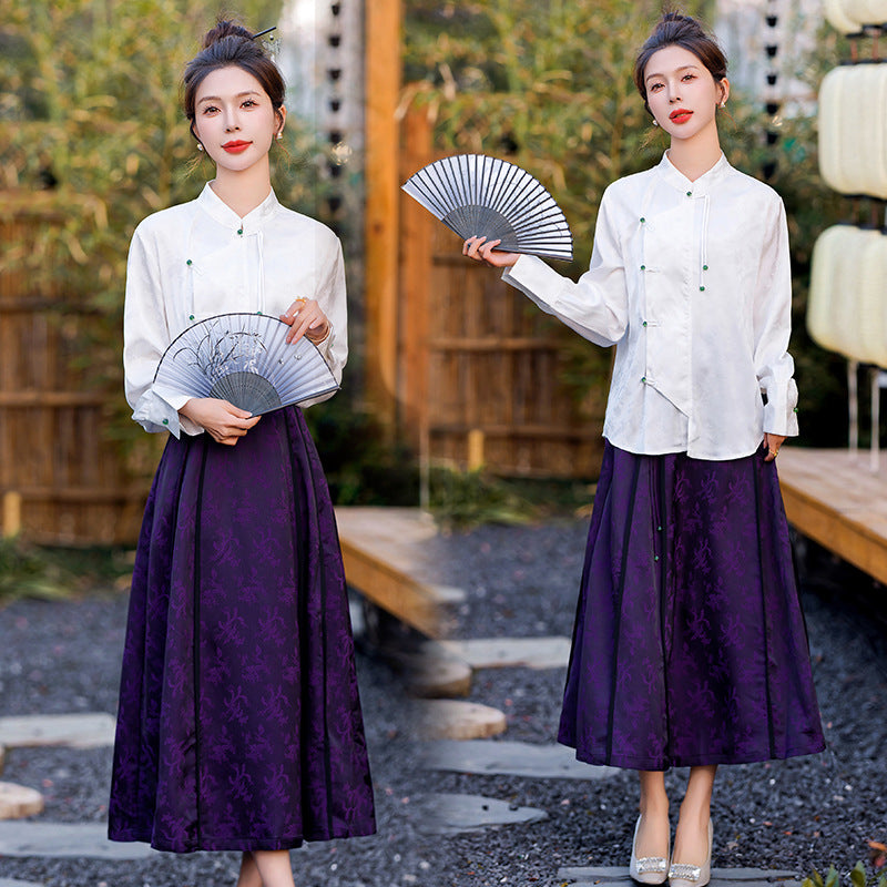 National Style Horse Face Skirt Two-piece Jacquard Shirt Elastic - view 3