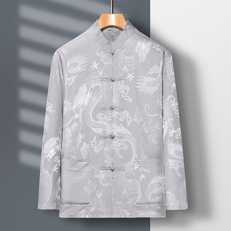 Spring And Summer Middle-aged And Elderly Tang Dress Long-sleeved Silk - view 4
