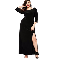 Thumbnail for Split Plus Size Slim-Fit Dress - Black / 2XL - Long