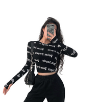 Thumbnail for Long-Sleeved Printed Letters T-shirt - Black / S - T-Shirt