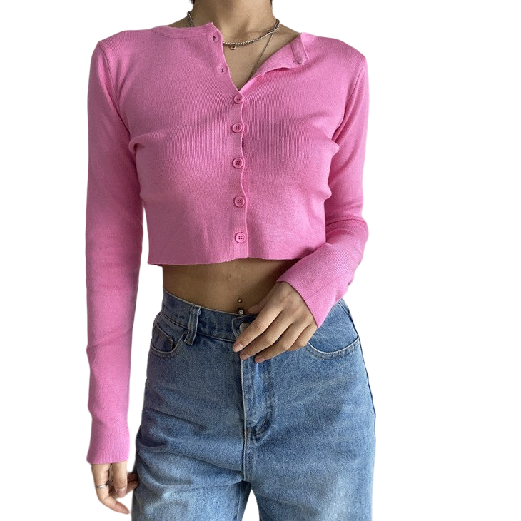 Knitted Stretch Cardigan Crop Top - Pink / S - crop top