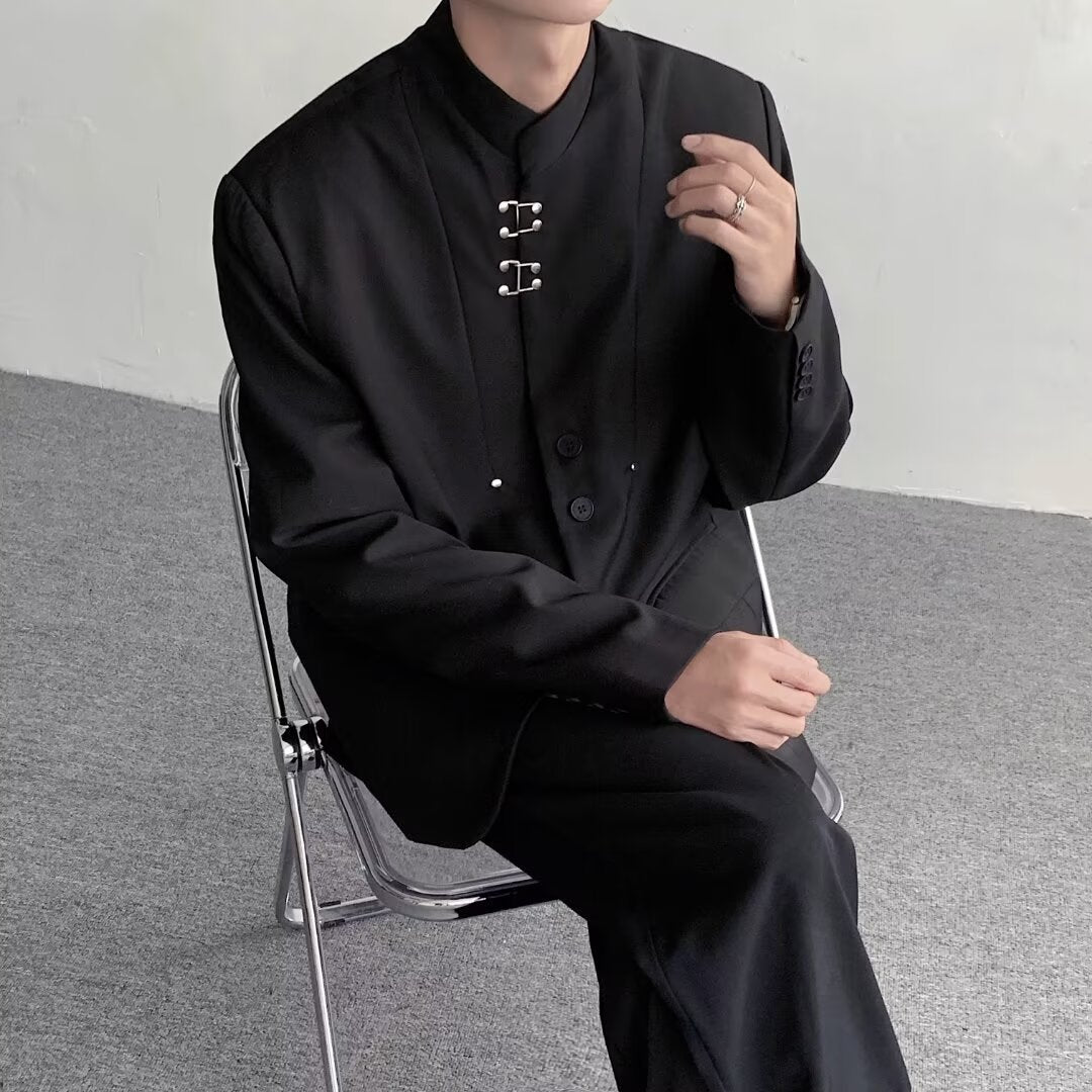 Chinese Shoulder Pad Suit Jacket Niche Design Sense Vertical Snap - view 3