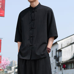 Chinese-style Cool Double-breasted Shirt With Three-quarter Tang - view 8