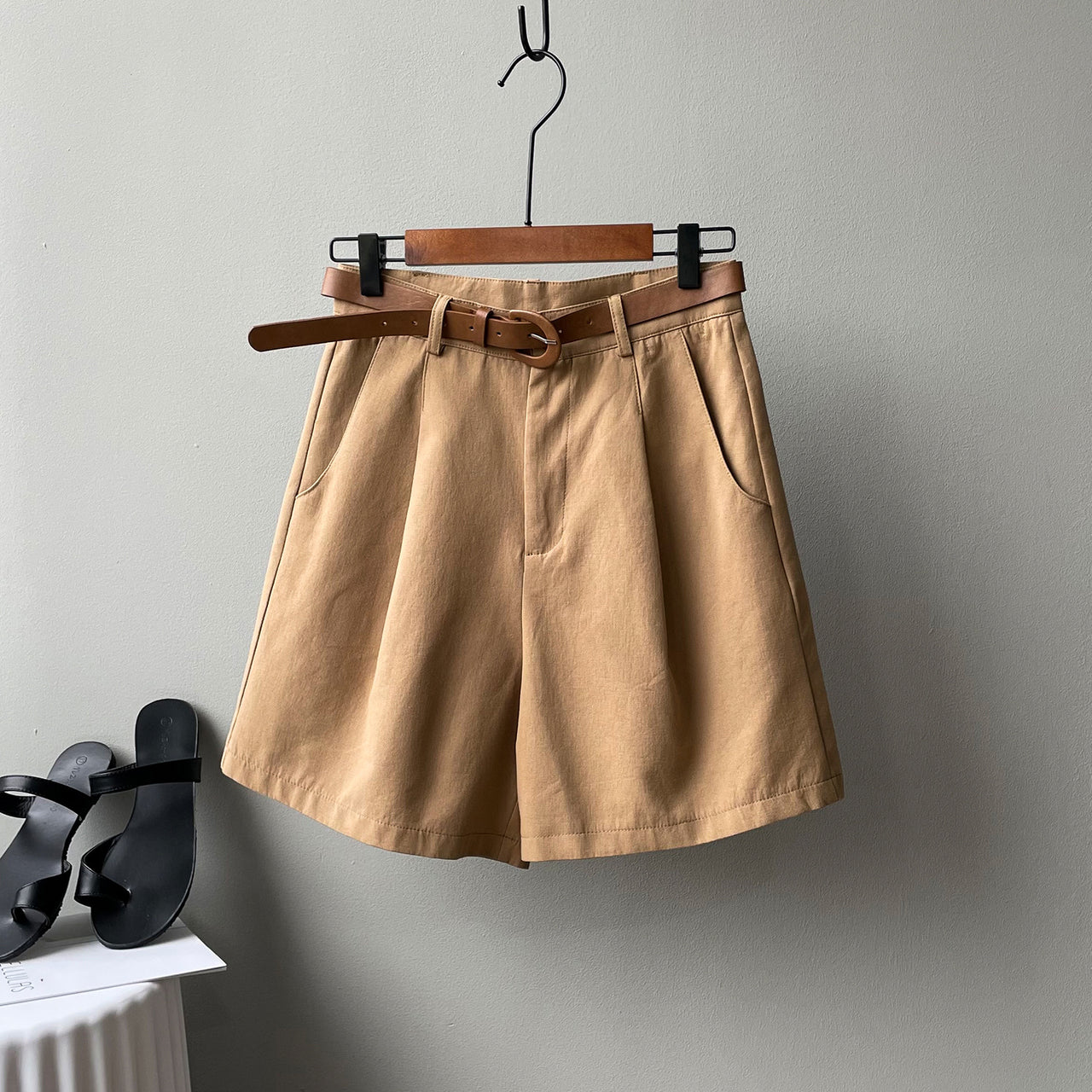 Loose High-Waist Thin Shorts - Khaki / 2XL