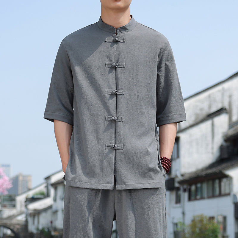 Chinese-style Cool Double-breasted Shirt With Three-quarter Tang - view 7