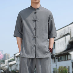 Chinese-style Cool Double-breasted Shirt With Three-quarter Tang - view 7