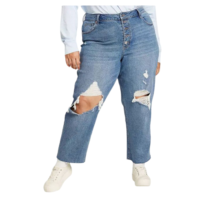 Oversized Loose Hole Multi-Button Jeans - Blue / XL - Pants