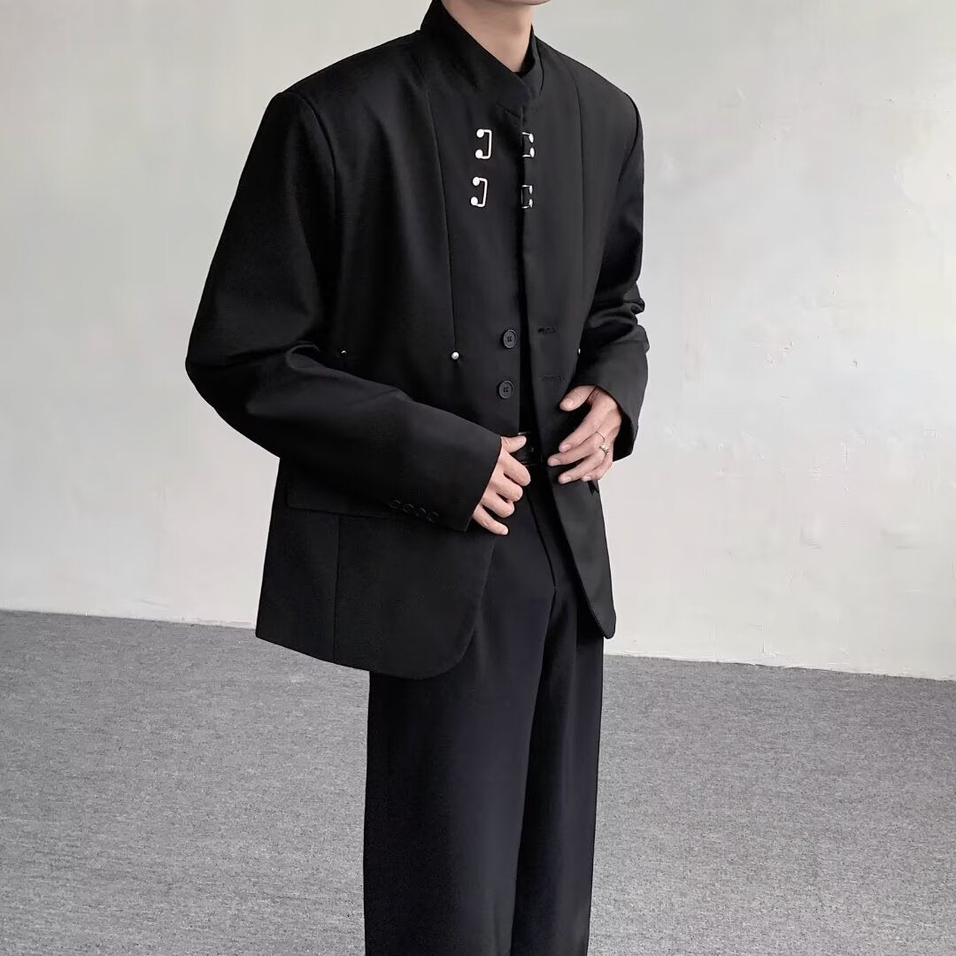 Chinese Shoulder Pad Suit Jacket Niche Design Sense Vertical Snap - view 4