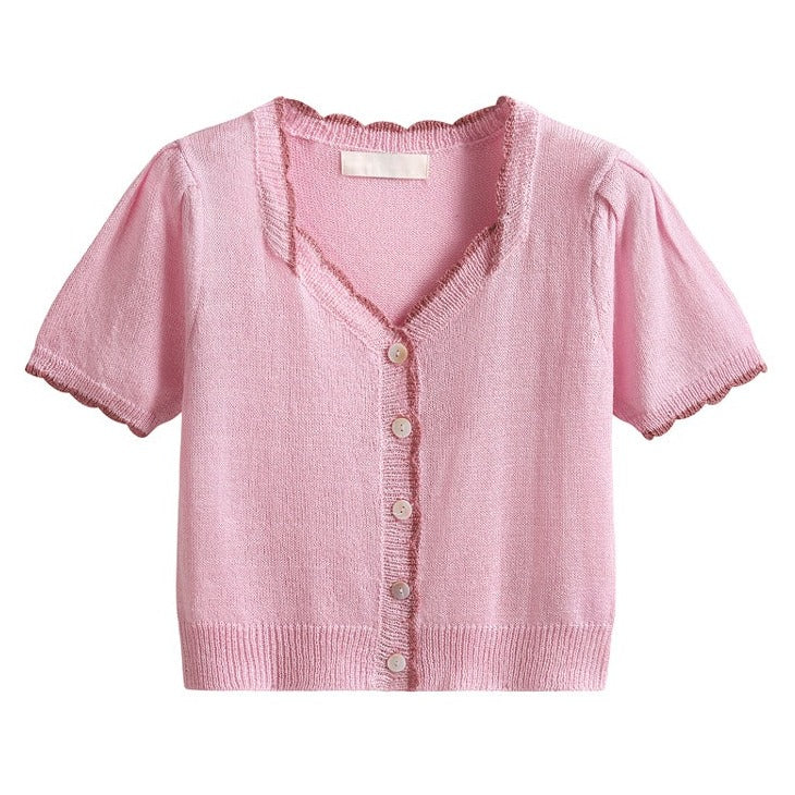 Thick Thread Gentle Lace Top - Pink / One size