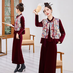 Chinese Style Dress Autumn Elegant Embroidered Three-piece Suit - view 11