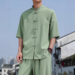 Chinese-style Cool Double-breasted Shirt With Three-quarter Tang - view 3
