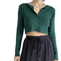 Thumbnail for Knitted Stretch Cardigan Crop Top - Dark Green / S - crop