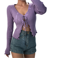 Thumbnail for Lace-Up V-Neck Cardigan