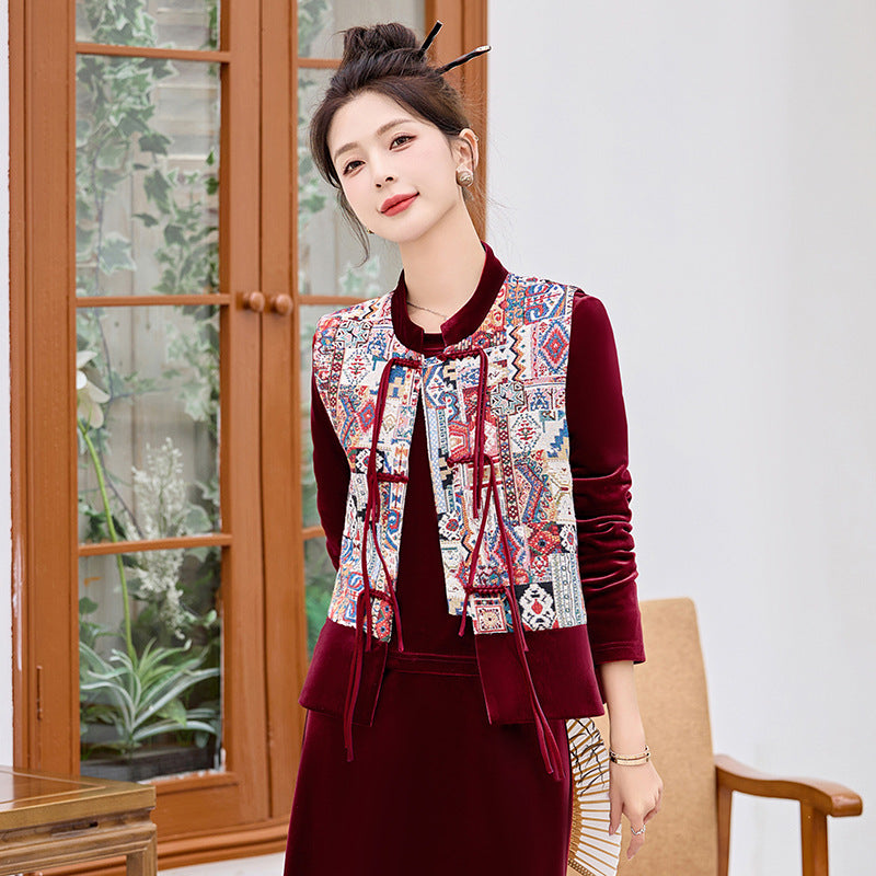 Chinese Style Dress Autumn Elegant Embroidered Three-piece Suit - view 7