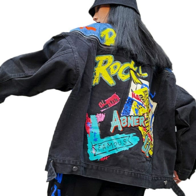 Rock-Patchwork-Graffiti-Jeansjacke