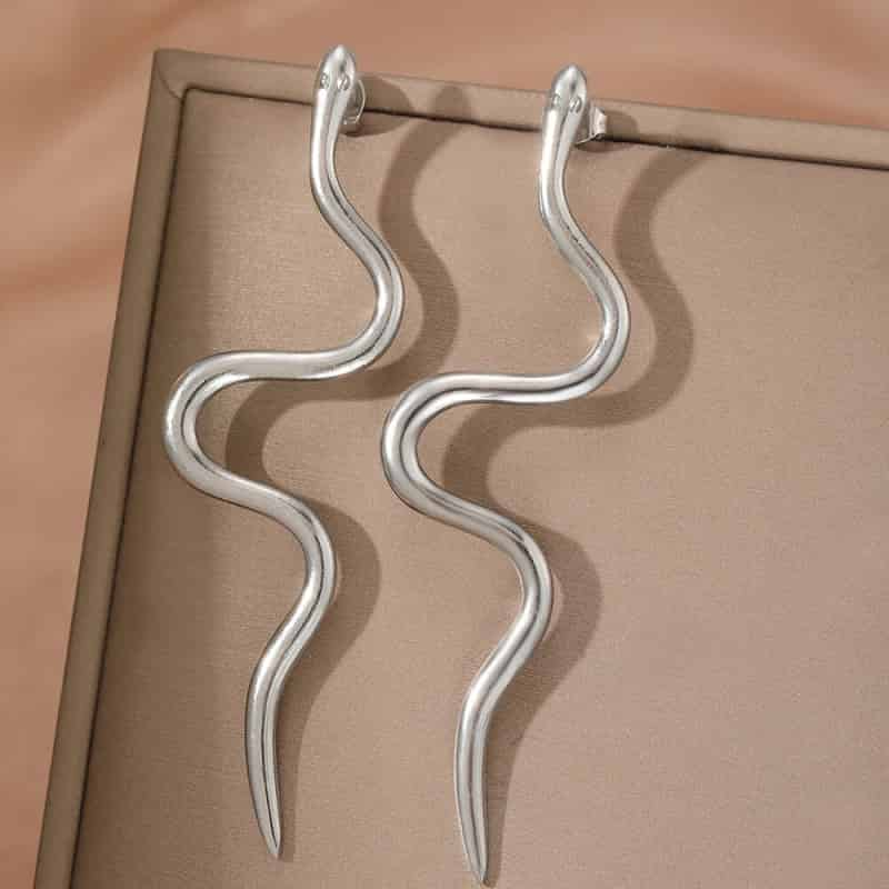 Aesthetic Stainless Steel Snake Ear Buckle Dangle Earrings