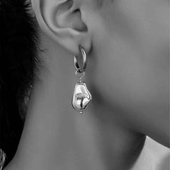 Retro Irregular Stainless Steel Drop Hoop Earrings