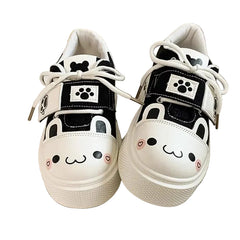 Zapatillas de plataforma monas estilo kawaii con estampado de patas en rosa y blanco