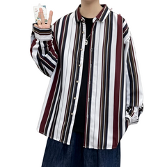 Loose Fit Striped Shirt - Red White / M - T-shirts