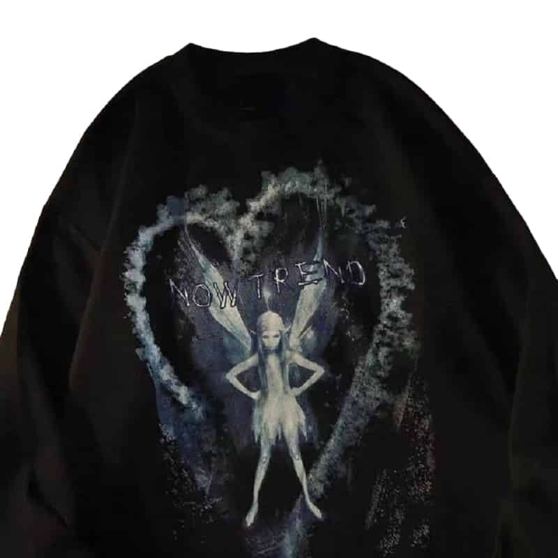 Fairy Heart Print Sweatshirt - Black / S - Sweatshirts