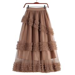 Elegant A-line Midi Tulle Skirt - Khaki / One Size - Skirts