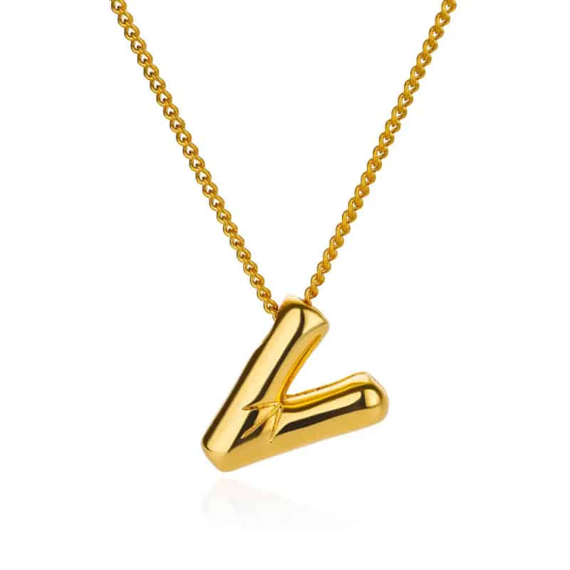 Chunky Alphabet Letter Initials Stainless Steel Plated Pendant Necklace