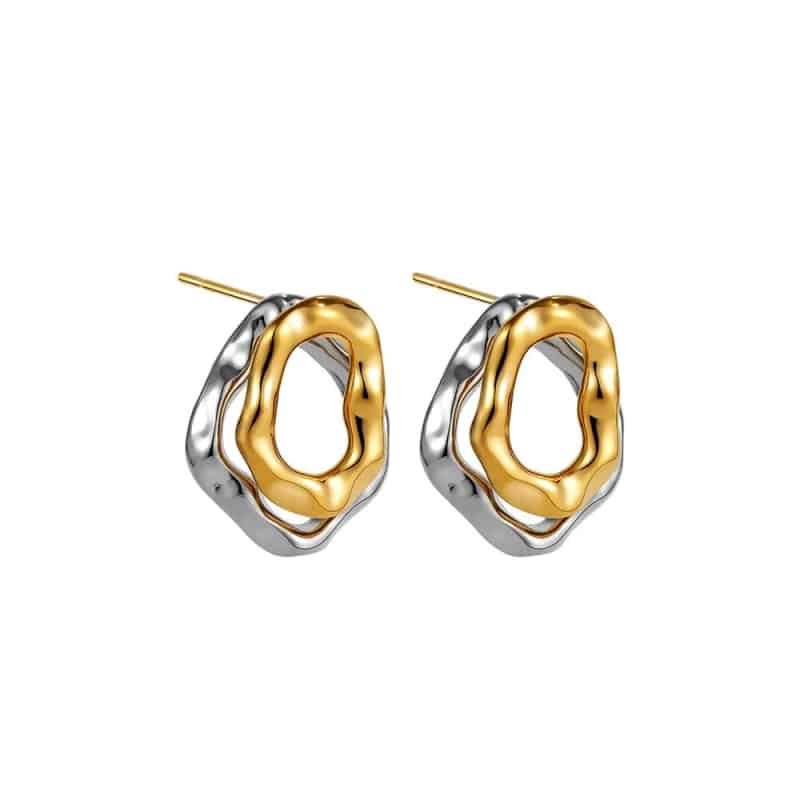 Irregular Round Stainless Steel Hammered Stud Hoop Earring