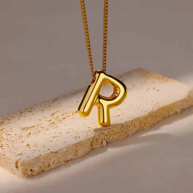 Chunky Alphabet Letter Initials Stainless Steel Plated Pendant Necklace