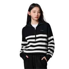 Striped Long Sleeve Loose Turn Down Collar Sweatshirt