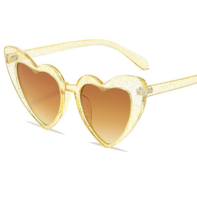 Heart Shape Sunglasses Glitter Frame Sun Shades - Yellow /