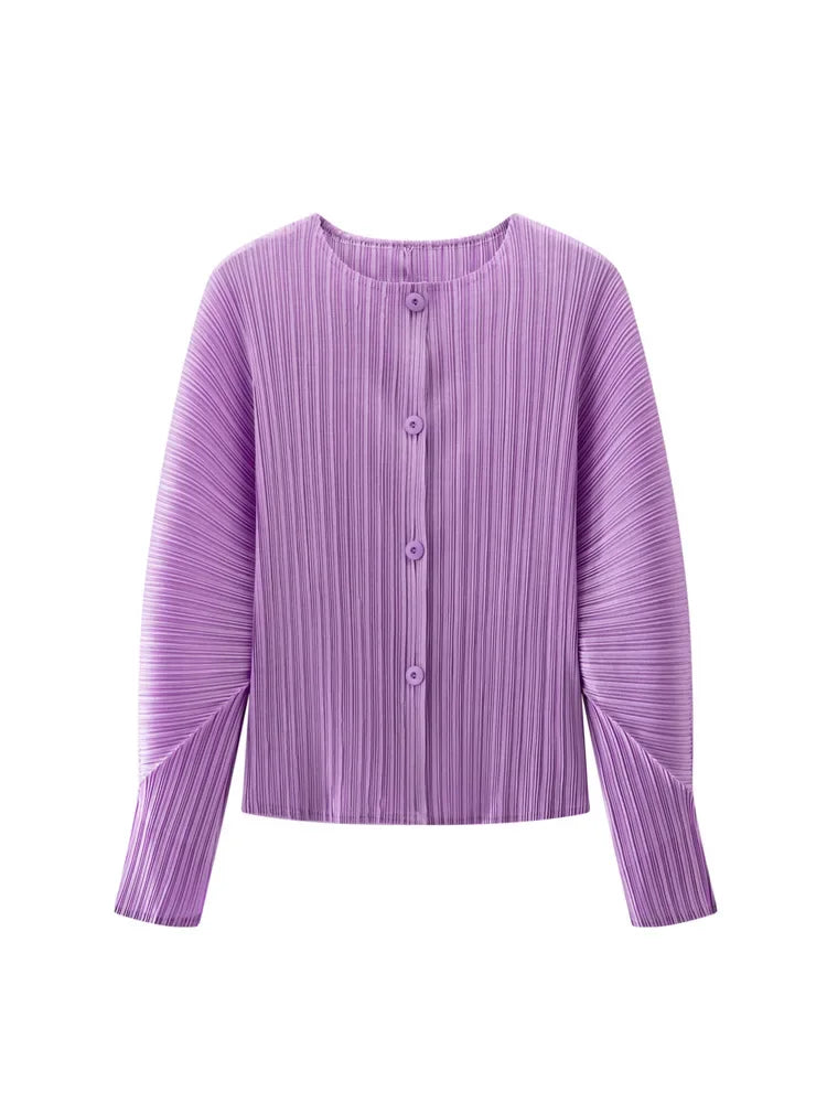 Round Neck Knit Long Sleeve Button Up Cardigan