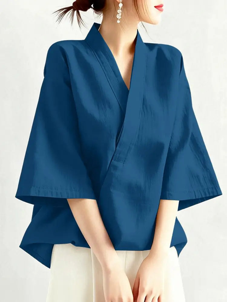 Harajuku Japandi Linen Cotton Blouse | Urban Wear Outsiders