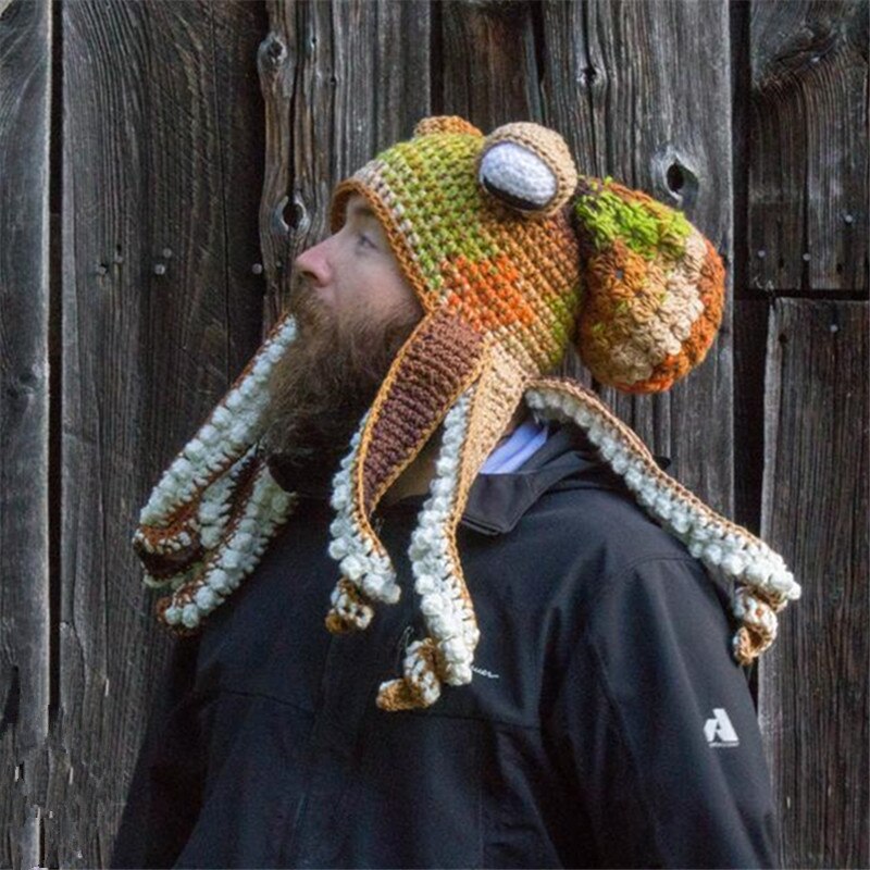 Octopus Crochet Beanie - Dark Khaki / One Size - T-Shirt