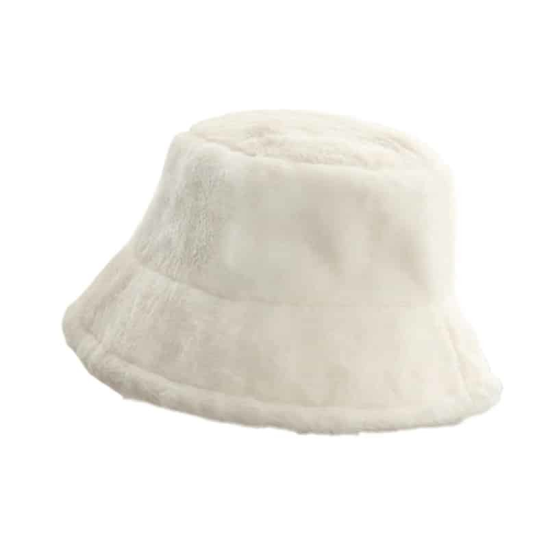 Faux Fur Fluffy Bucket Hat - White