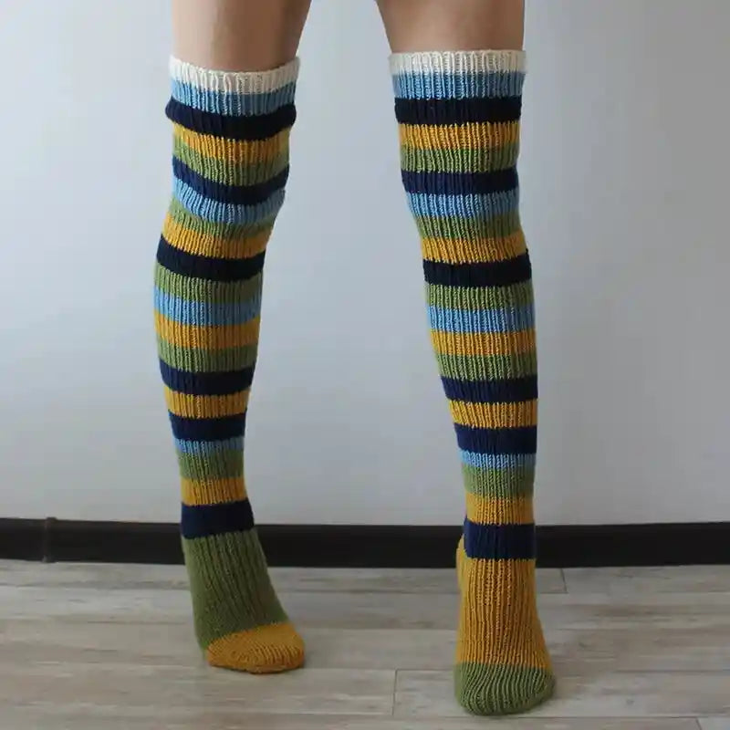 Knitted Striped Knee High Wool Socks