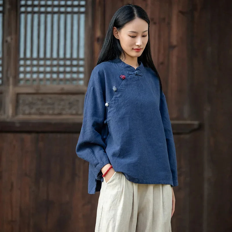 Chinese Style Tang Suit Traditional Clothes Ethnic Long Sleeve Hanfu Linen - view 7