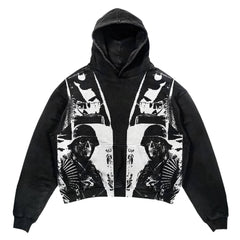 Punk Urban Printed Hoodie Sweatshirt - Black / M -